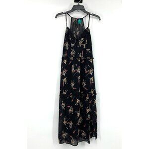 OP Ocean Pacific Dress Maxi Black Floral Print Sleeveless V Neck